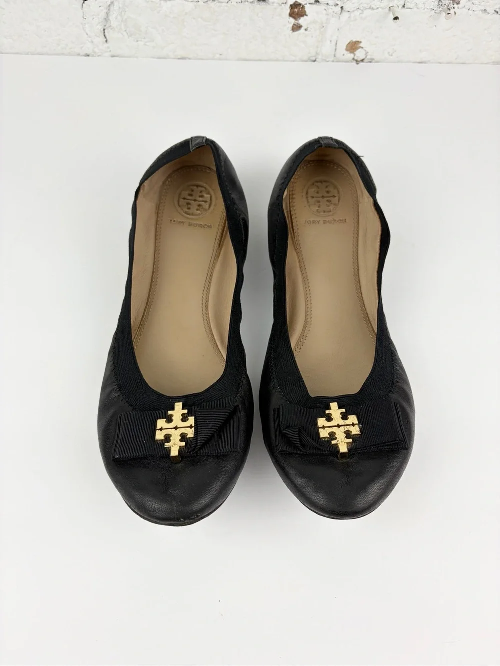 Tory Burch Sedgwick Elastic Ballet Flats Bow Logo Toe 10.5